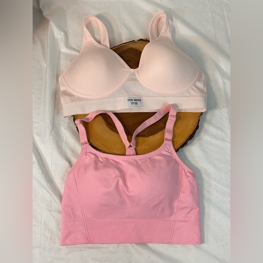 Women's Pink Padded‎ Sports Bras Steve Madden & All in Motion Size 36B & Large